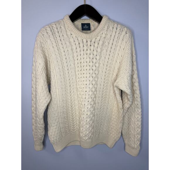 Aran Woolen Mills Merino Wool Cable Knit Sweater Cream Men's S - Picture 1 of 9